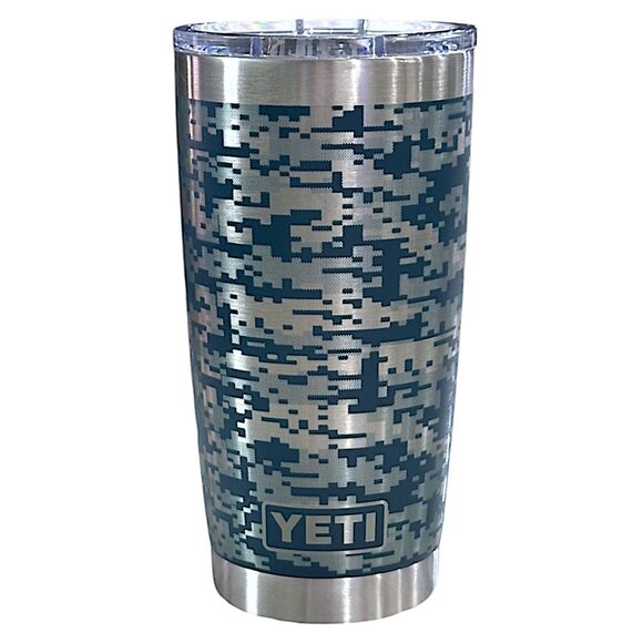 LASER ENGRAVED YETI RAMBLER 20oz TUMBLER - AGAVE TEAL DIGITAL CAMO w/CUSTOM MAG - Picture 1 of 3
